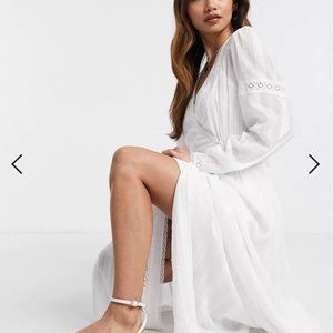 New 6 S ASOS DESIGN Lace Insert Wrap Maxi Dress 100% Cotton White Maxi Romantic